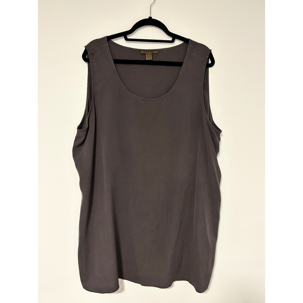 Harari 100% Silk Quiet Luxury Sleeveless Shell Top Charcoal Gray Scoop‎ 2X USA